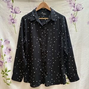 Banana Republic Black And White Starred Long Sleeve Button Down Shirt